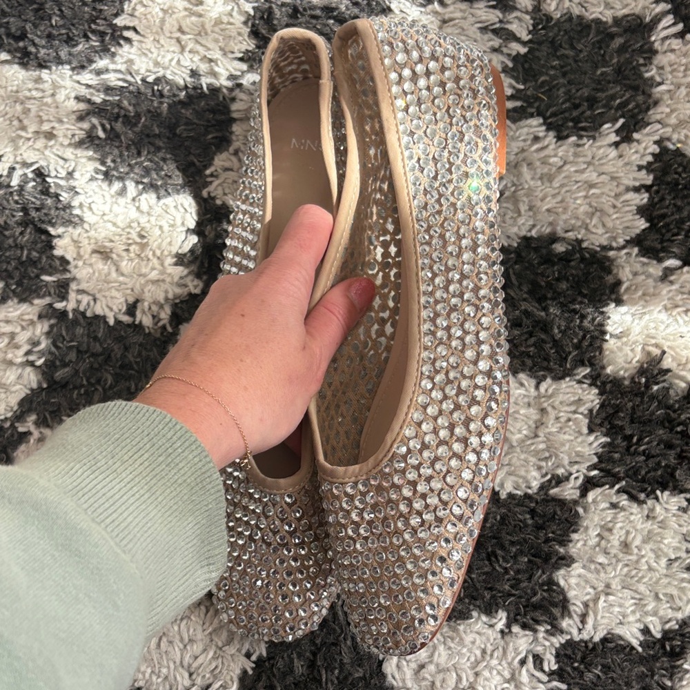 Mango Nude Crystal-Embellished mesh  Ballet Flats - Picture 4 of 8